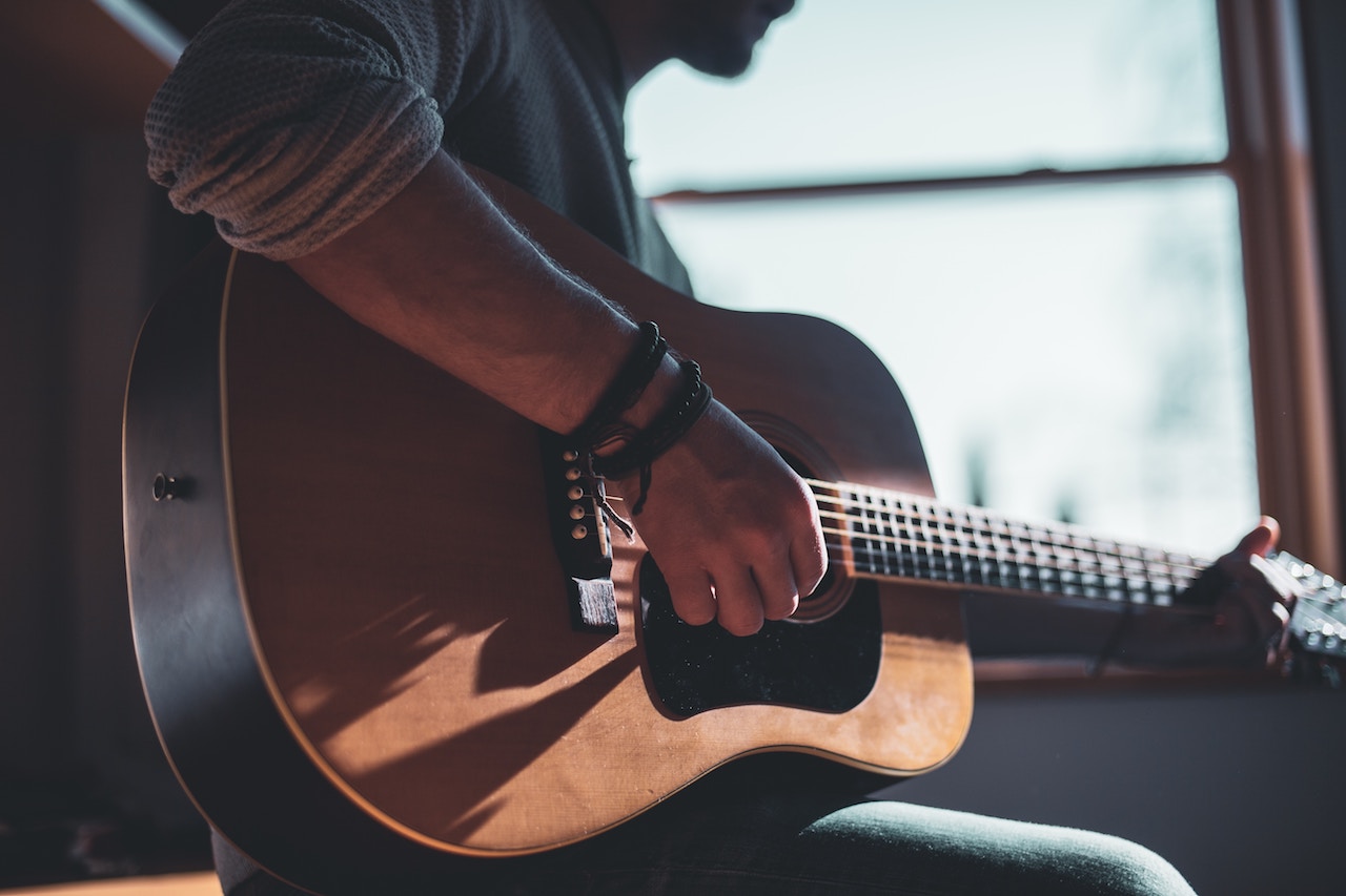 A steel-string guitar