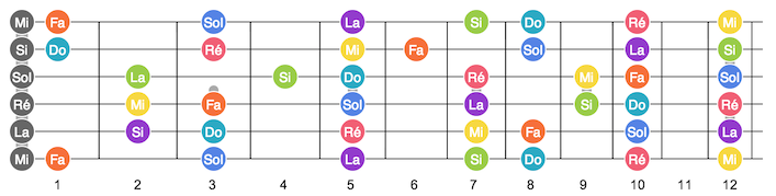 Illustration
du manche de la guitare avec notes